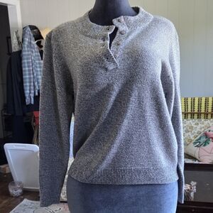 Vintage Heather Gray Women's Buttoned Crew Neck Sweater